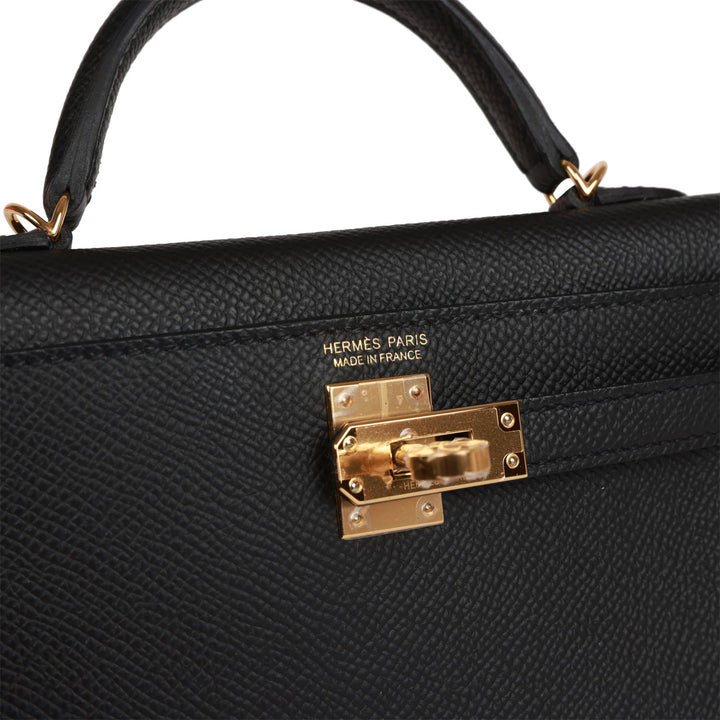 Hermes Kelly 20 Sellier Black Epsom Gold Hardware