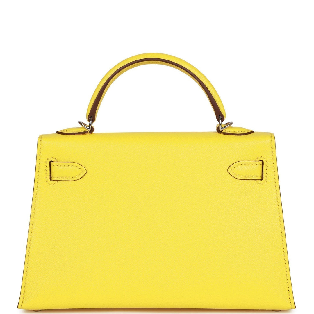 Hermes Kelly 20 Sellier Jaune Citron Chèvre Palladium Hardware