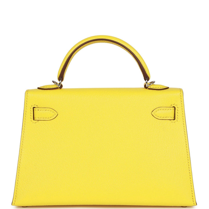 Hermes Kelly 20 Sellier Jaune Citron Chèvre Palladium Hardware