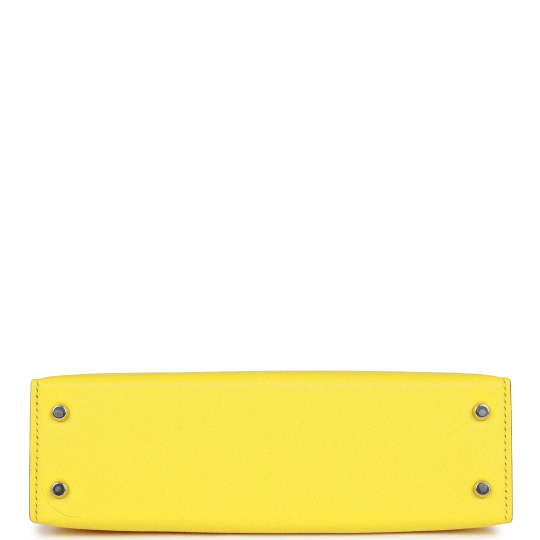 Hermes Kelly 20 Sellier Jaune Citron Chèvre Palladium Hardware