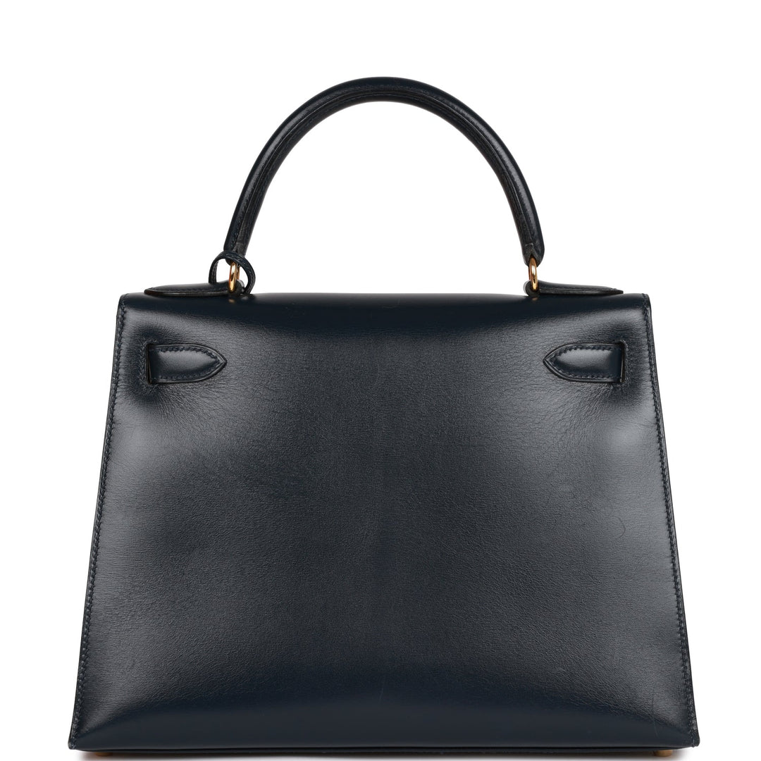 Hermes Kelly 28 Sellier Bleu Marine Box Gold Hardware