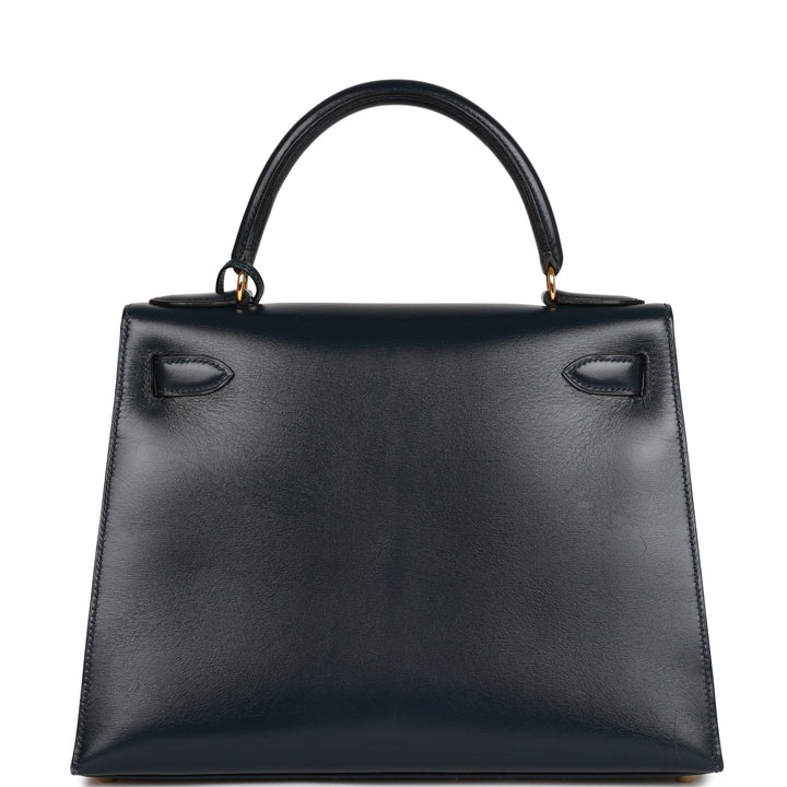 Hermes Kelly 28 Sellier Bleu Marine Box Gold Hardware