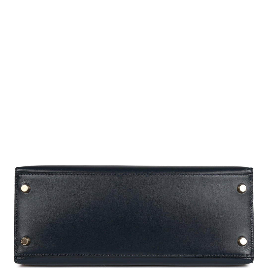 Hermes Kelly 28 Sellier Bleu Marine Box Gold Hardware