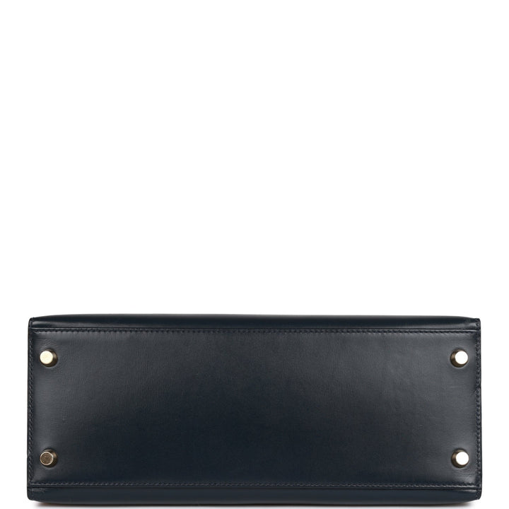 Hermes Kelly 28 Sellier Bleu Marine Box Gold Hardware