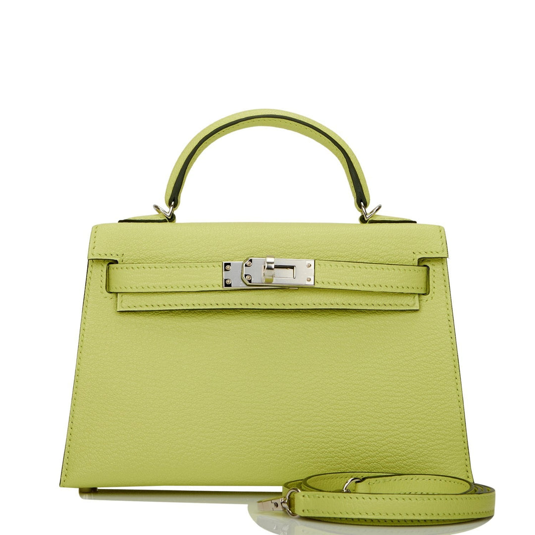 Hermes Kelly 20 Sellier Jaune Bourgeon Chevre Palladium Hardware