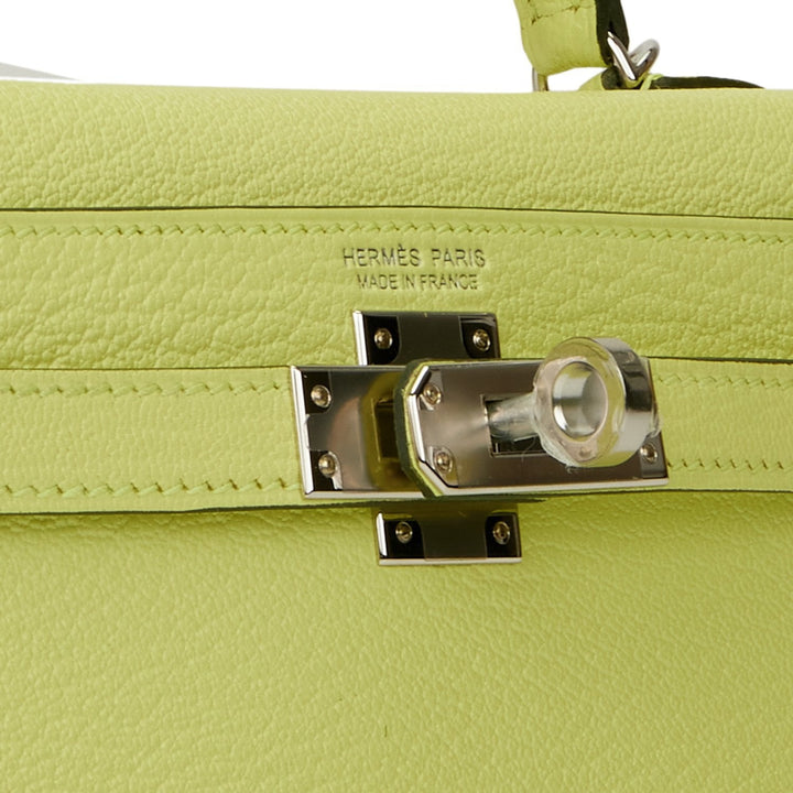 Hermes Kelly 20 Sellier Jaune Bourgeon Chevre Palladium Hardware