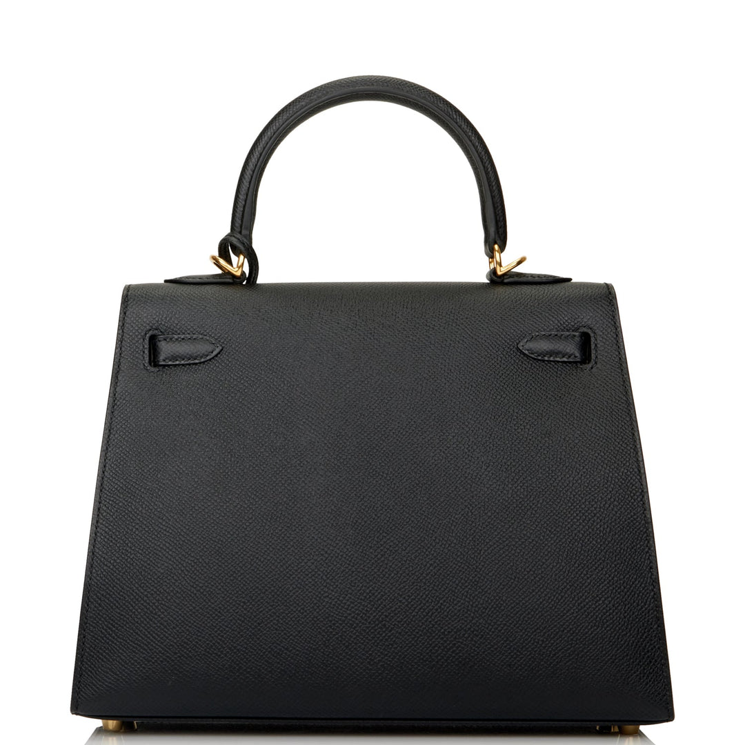 Hermes Kelly 25 Sellier Black Epsom Gold Hardware