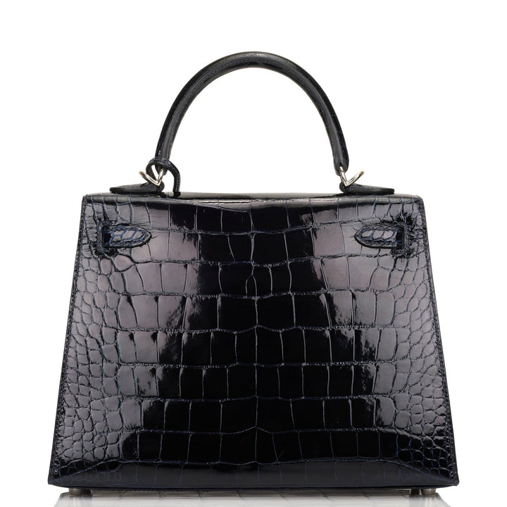 Hermes Kelly 25 Sellier Bleu Marine Verso Shiny Alligator Palladium Hardware