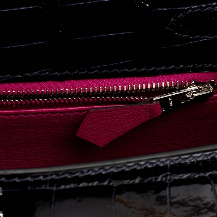Hermes Kelly 25 Sellier Bleu Marine Verso Shiny Alligator Palladium Hardware