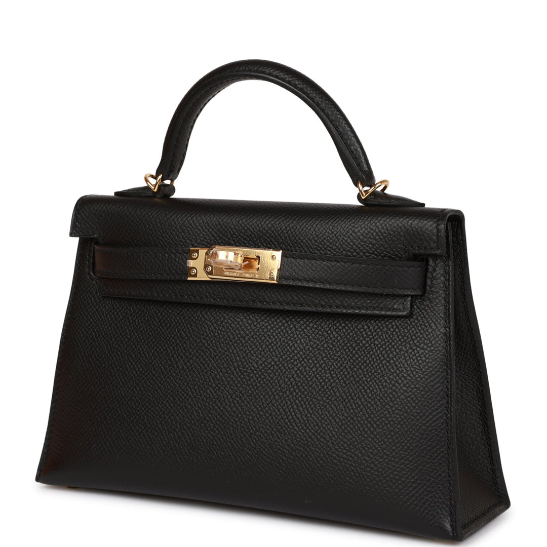 Hermes Kelly 20 Sellier Black Epsom Gold Hardware