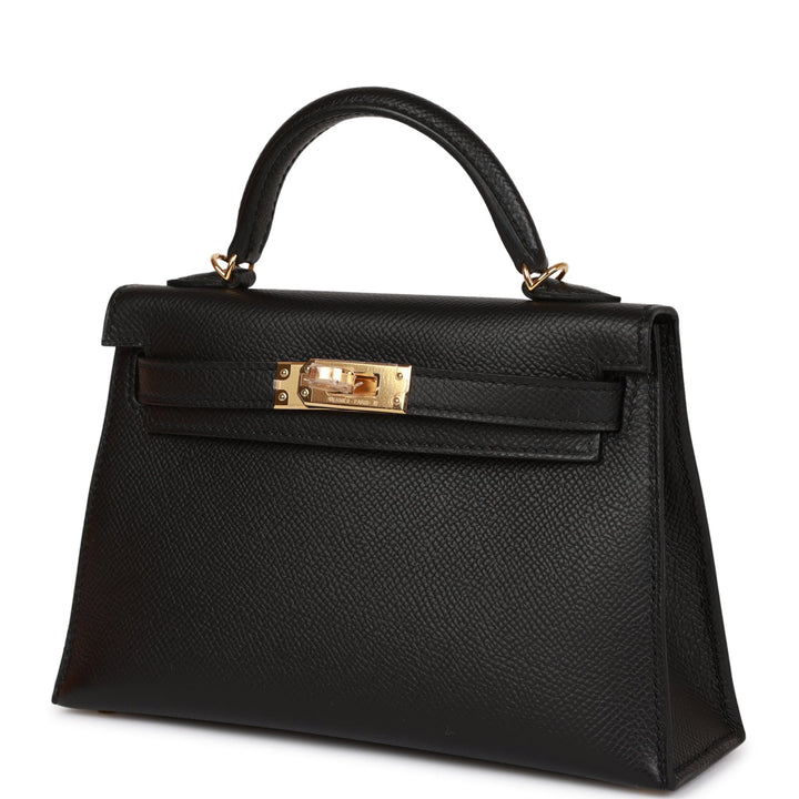 Hermes Kelly 20 Sellier Black Epsom Gold Hardware