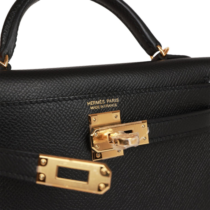 Hermes Kelly 20 Sellier Black Epsom Gold Hardware