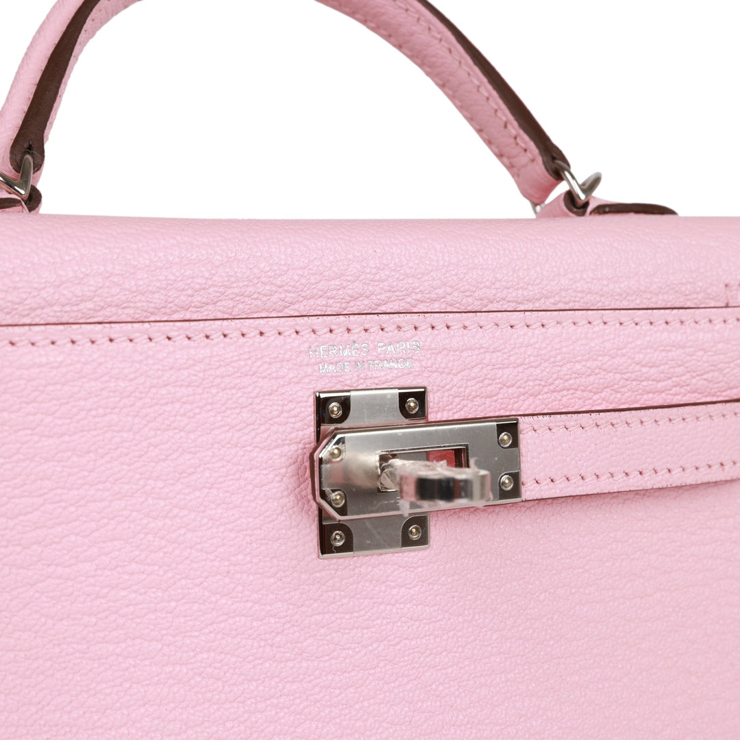 Hermes Kelly 20 Sellier Rose Sakura Chevre Palladium Hardware