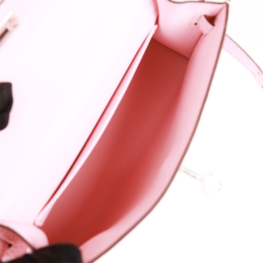 Hermes Kelly 20 Sellier Rose Sakura Chevre Palladium Hardware