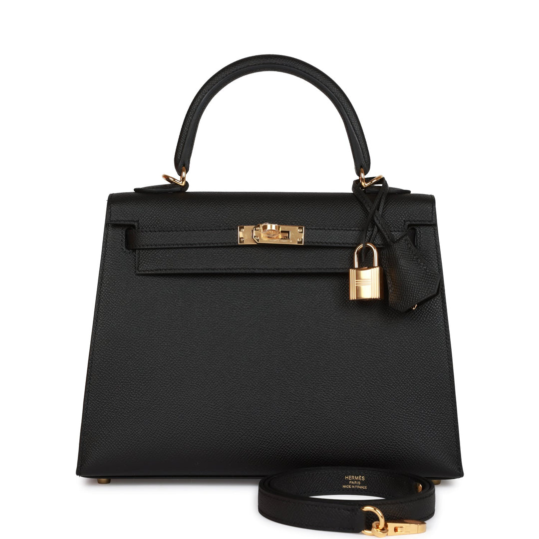 Hermes Kelly 25 Sellier Black Epsom Gold Hardware