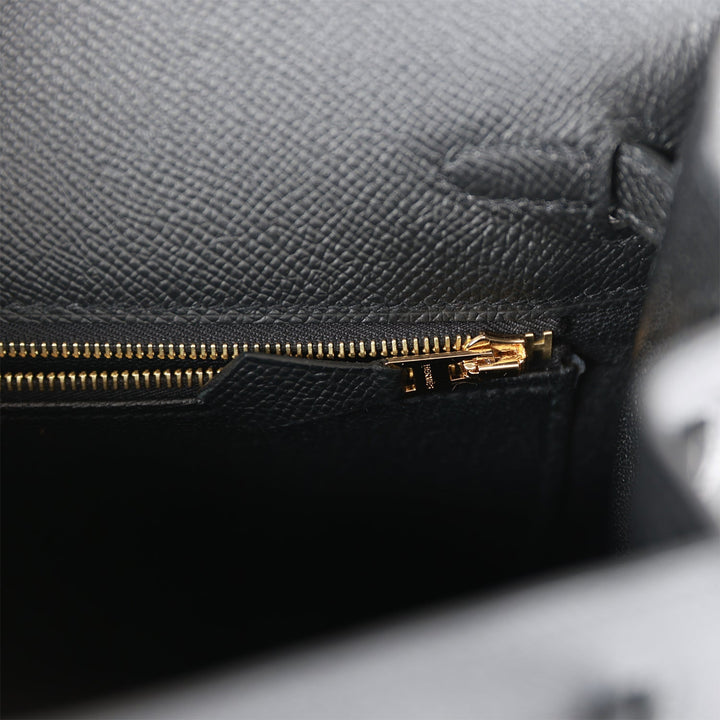 Hermes Kelly 25 Sellier Black Epsom Gold Hardware
