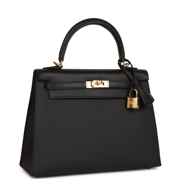 Hermes Kelly 25 Sellier Black Epsom Gold Hardware