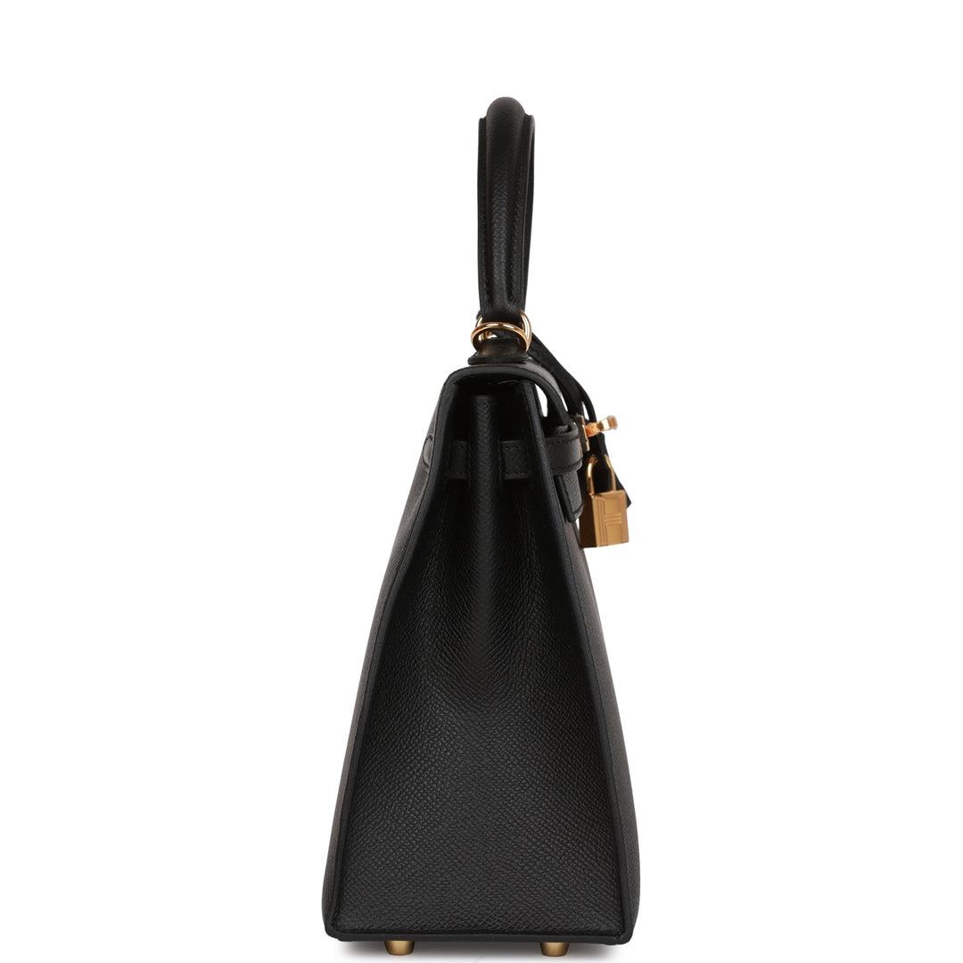 Hermes Kelly 25 Sellier Black Epsom Gold Hardware