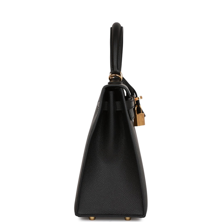 Hermes Kelly 25 Sellier Black Epsom Gold Hardware