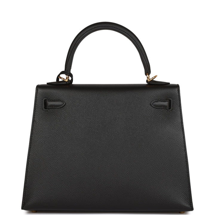 Hermes Kelly 25 Sellier Black Epsom Gold Hardware