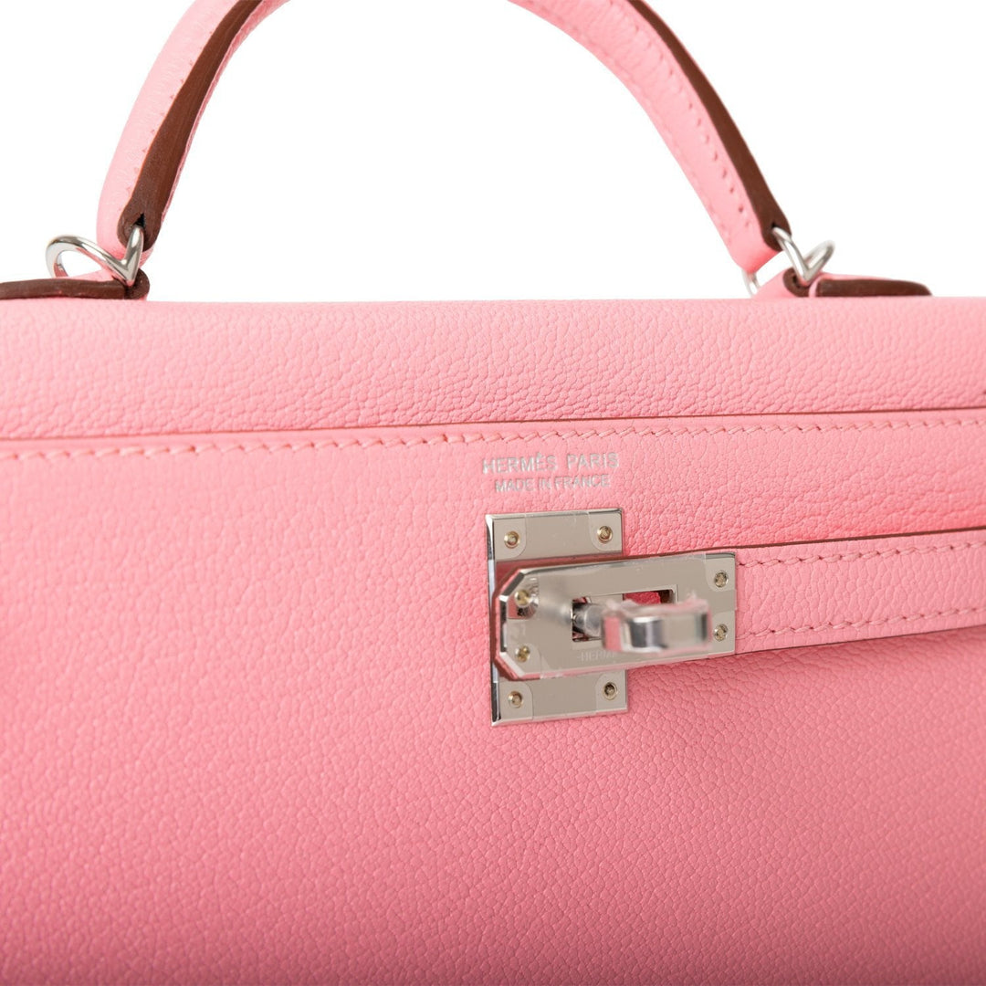 Hermes Kelly 20 Sellier Rose Confetti Verso Chevre Palladium Hardware