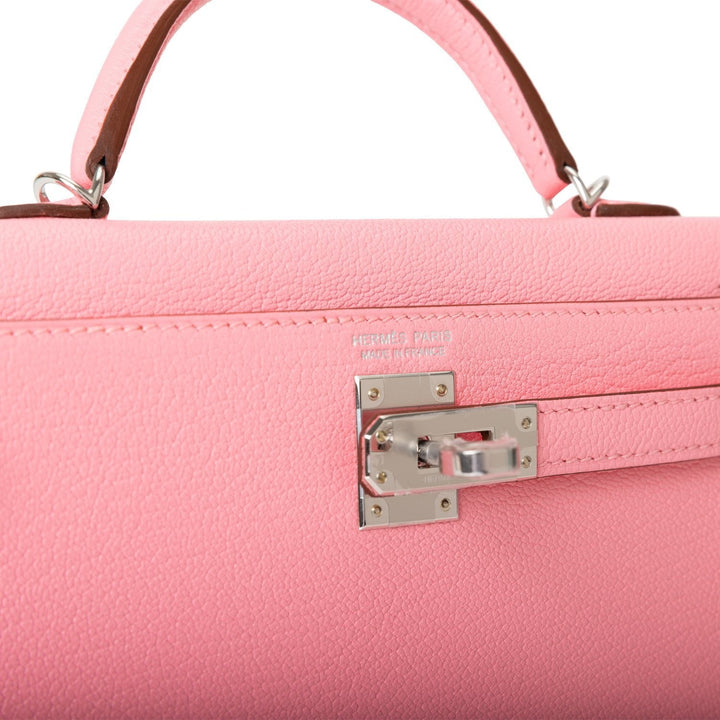 Hermes Kelly 20 Sellier Rose Confetti Verso Chevre Palladium Hardware