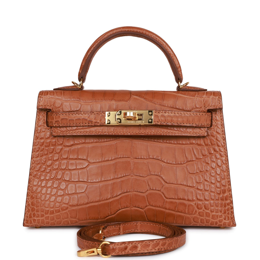 Top quality Hermes Kelly Sellier 20cm Gold Matte Alligator Gold Hardware