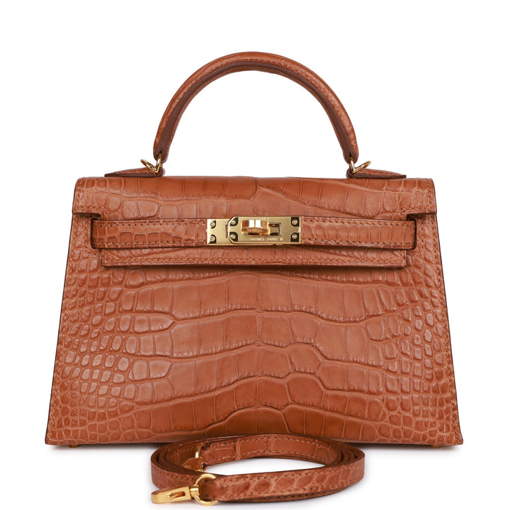 Top quality Hermes Kelly Sellier 20cm Gold Matte Alligator Gold Hardware