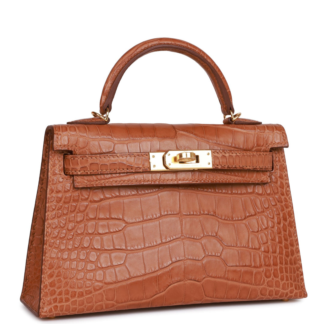 Top quality Hermes Kelly Sellier 20cm Gold Matte Alligator Gold Hardware