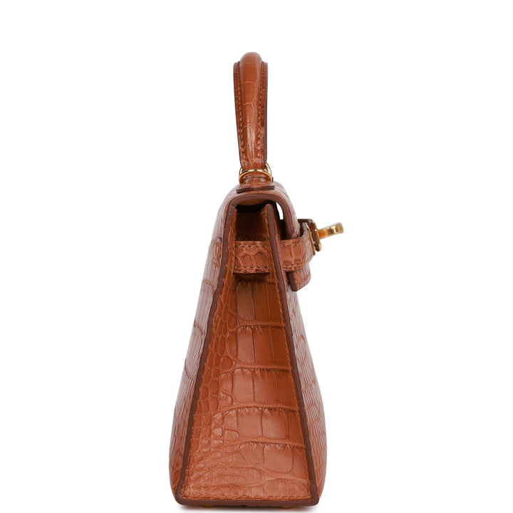 Top quality Hermes Kelly Sellier 20cm Gold Matte Alligator Gold Hardware