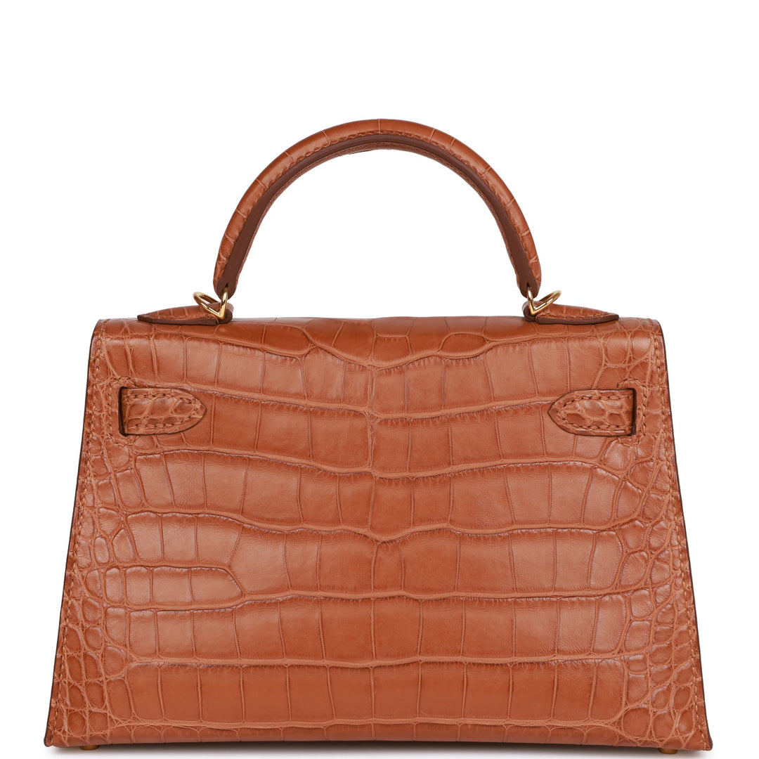 Top quality Hermes Kelly Sellier 20cm Gold Matte Alligator Gold Hardware