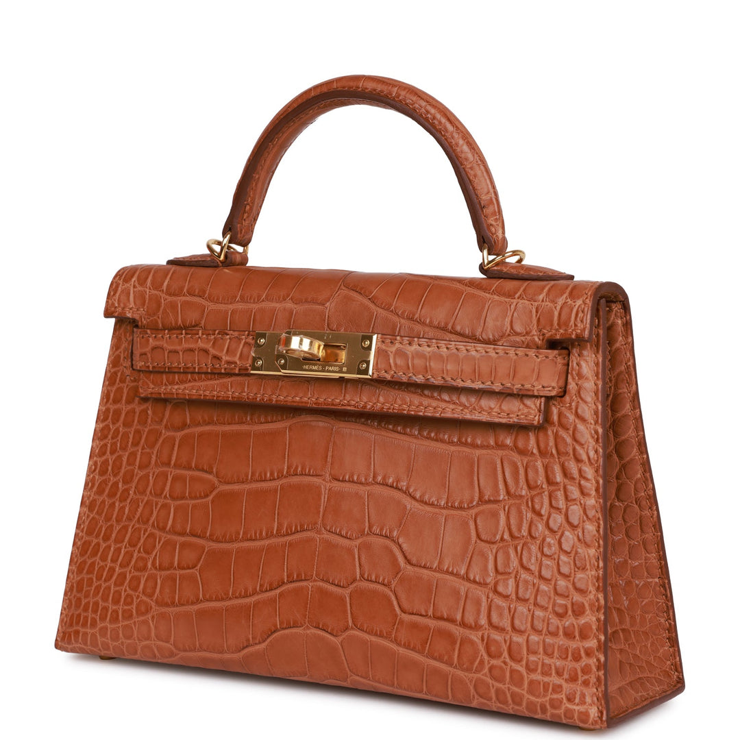 Top quality Hermes Kelly Sellier 20cm Gold Matte Alligator Gold Hardware