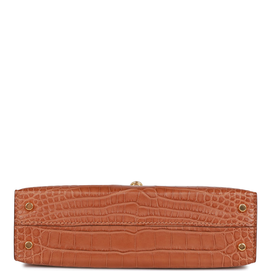 Top quality Hermes Kelly Sellier 20cm Gold Matte Alligator Gold Hardware