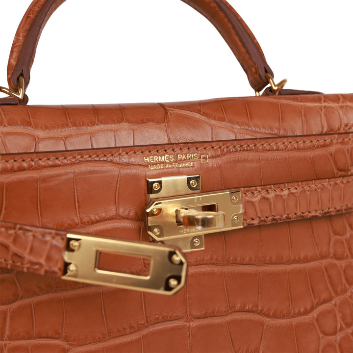 Top quality Hermes Kelly Sellier 20cm Gold Matte Alligator Gold Hardware