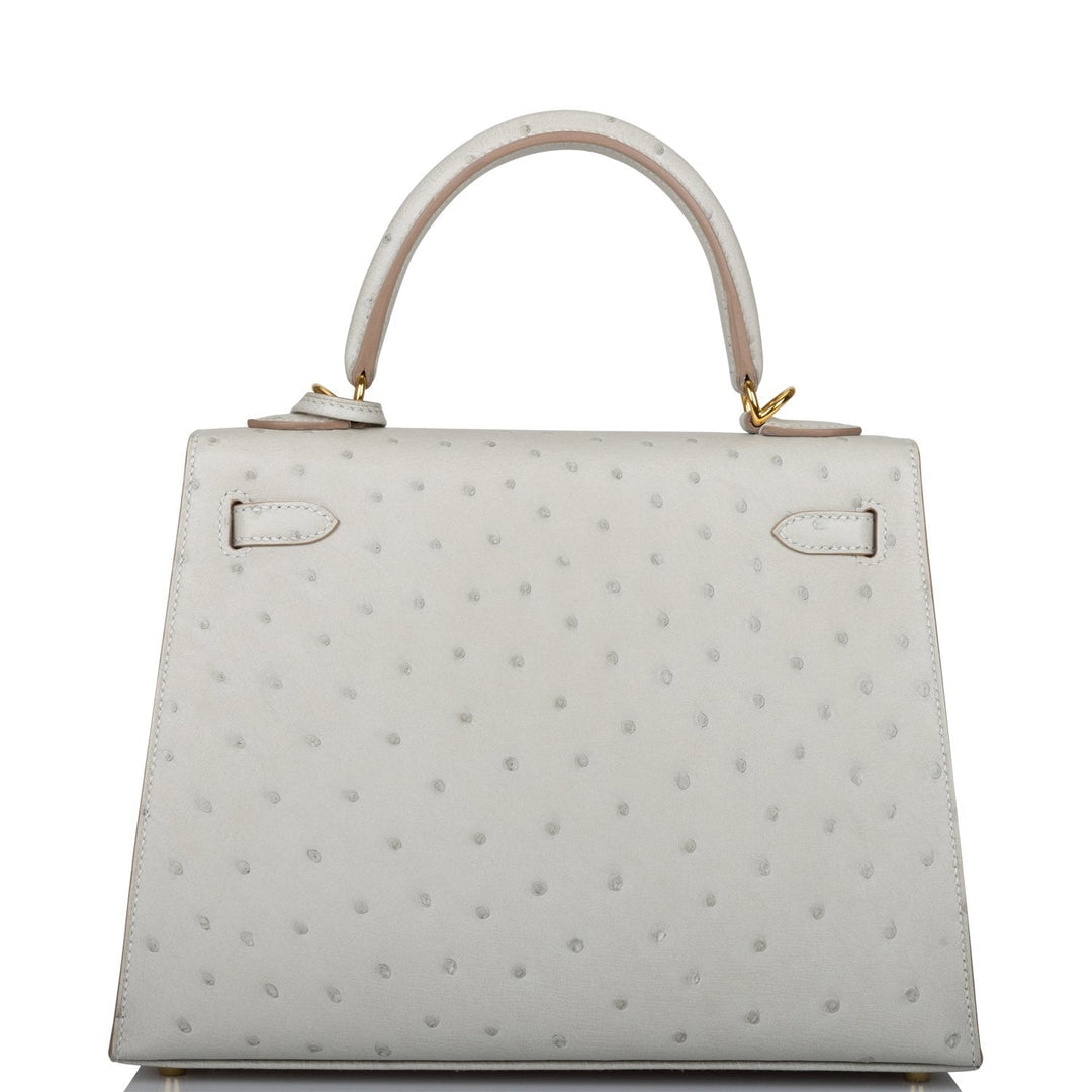 Hermes Kelly 25 Sellier Gris Perle Ostrich Gold Hardware