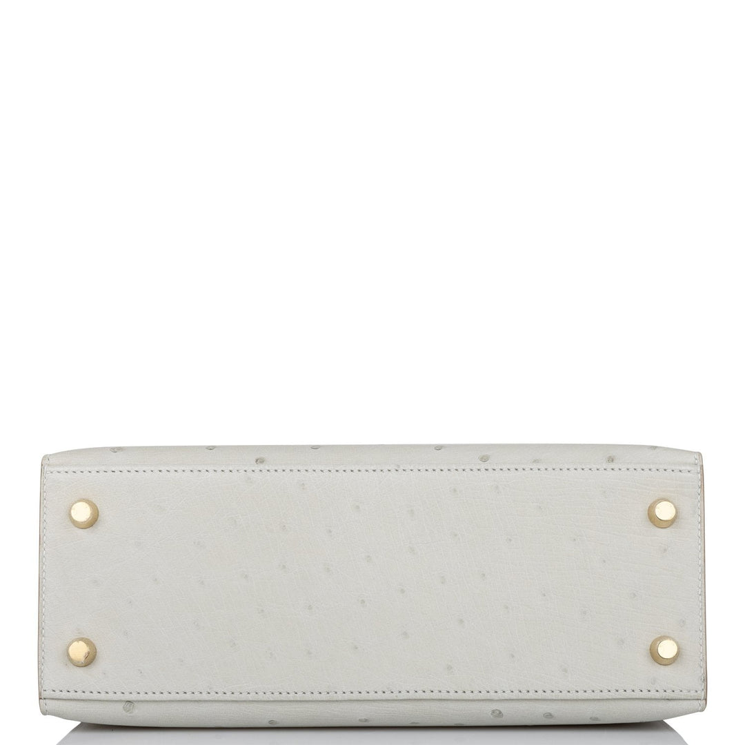 Hermes Kelly 25 Sellier Gris Perle Ostrich Gold Hardware