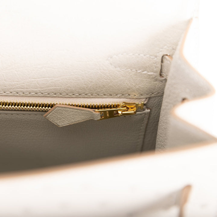 Hermes Kelly 25 Sellier Gris Perle Ostrich Gold Hardware