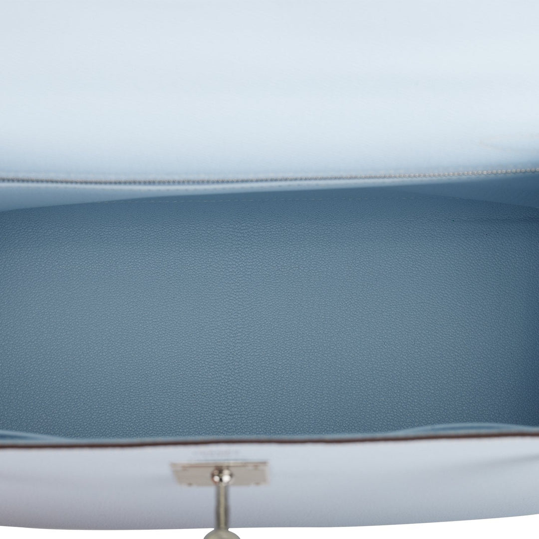 Hermes Kelly 28 Sellier Bleu Brume Epsom Palladium Hardware
