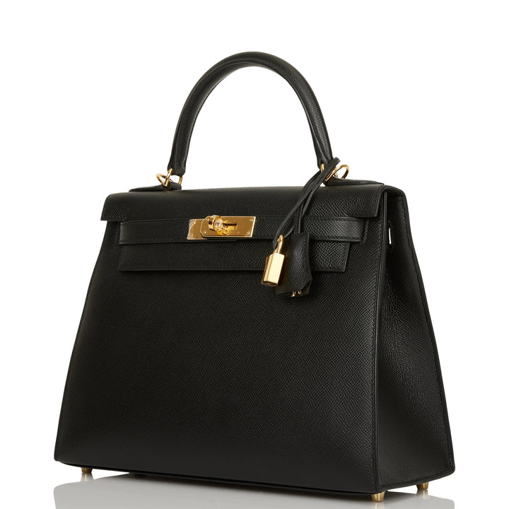 Hermes Kelly 28 Sellier Black Epsom Gold Hardware
