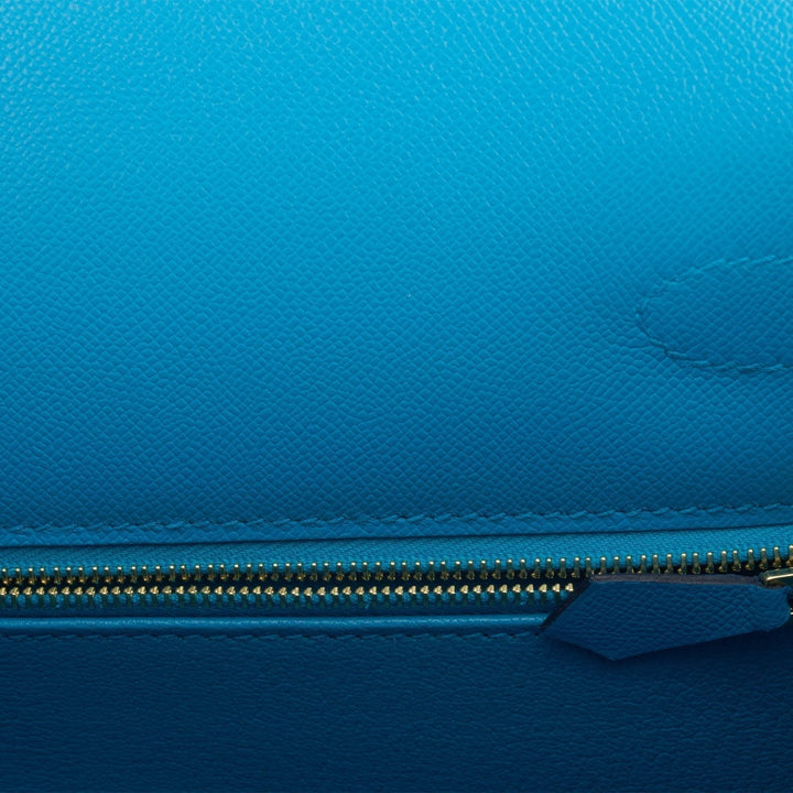 Hermes Kelly 28 Sellier Bleu Frida Epsom Gold Hardware