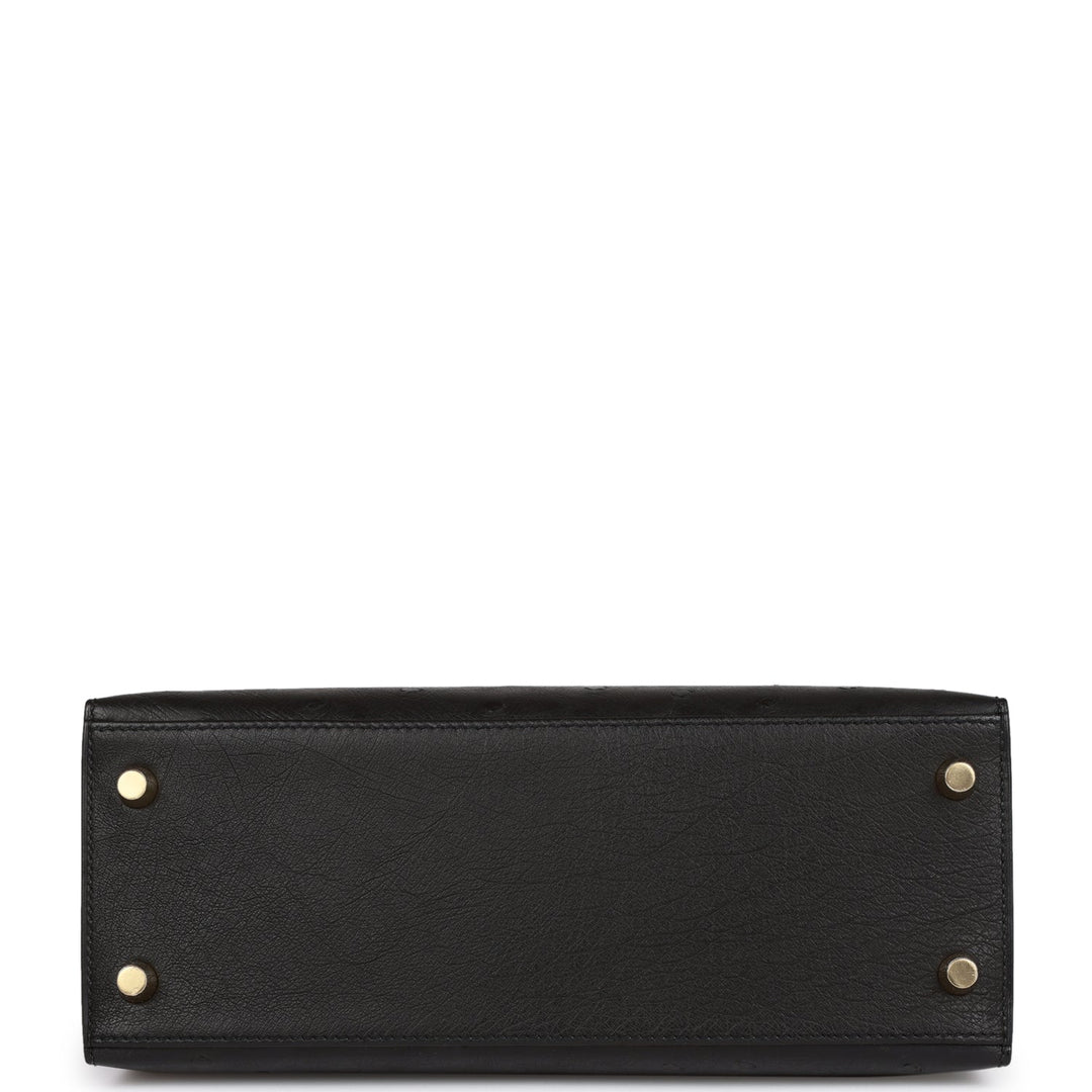 Hermes Kelly 25 Sellier Black Ostrich Gold Hardware