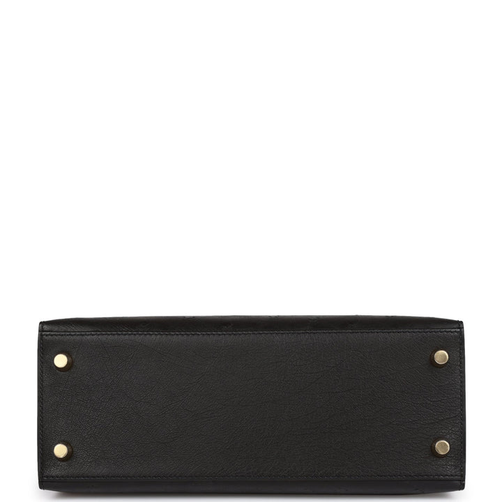 Hermes Kelly 25 Sellier Black Ostrich Gold Hardware