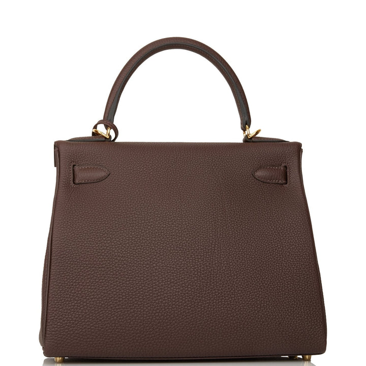 Hermes Kelly 28 Retourne Chocolate Togo Gold Hardware