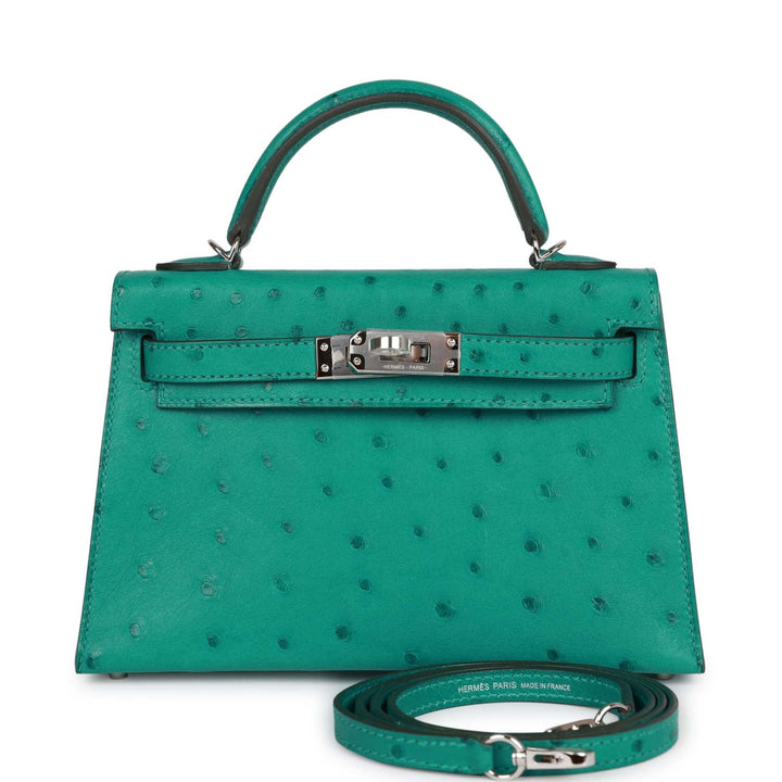 Hermes Kelly 20 Sellier Vert Verone Ostrich Palladium Hardware
