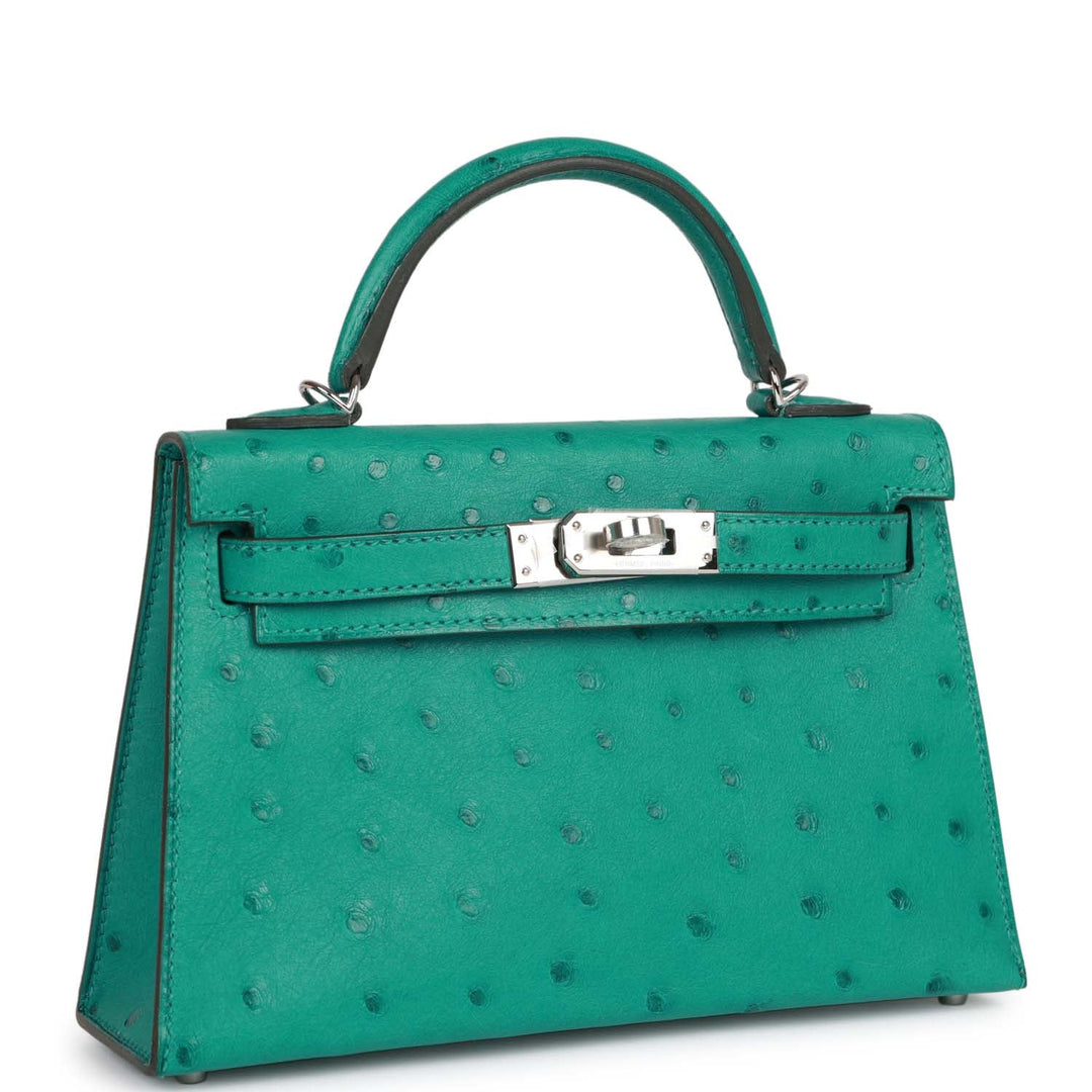 Hermes Kelly 20 Sellier Vert Verone Ostrich Palladium Hardware