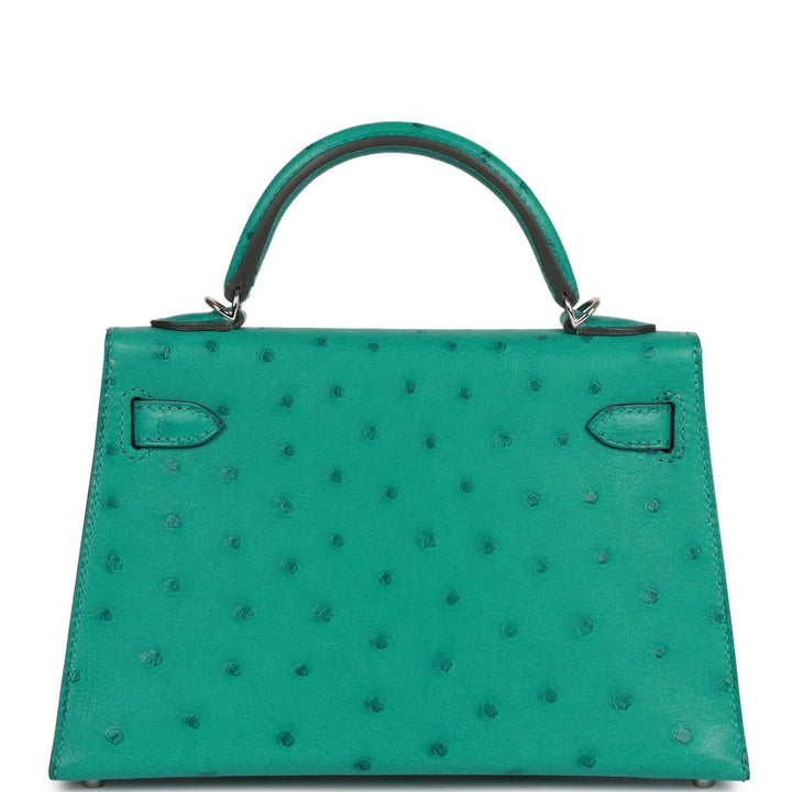 Hermes Kelly 20 Sellier Vert Verone Ostrich Palladium Hardware