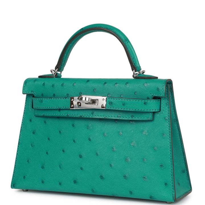 Hermes Kelly 20 Sellier Vert Verone Ostrich Palladium Hardware