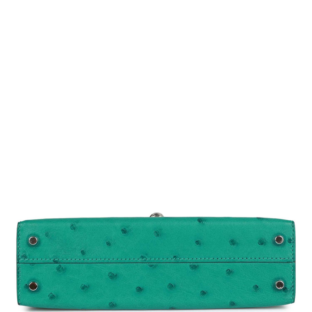 Hermes Kelly 20 Sellier Vert Verone Ostrich Palladium Hardware