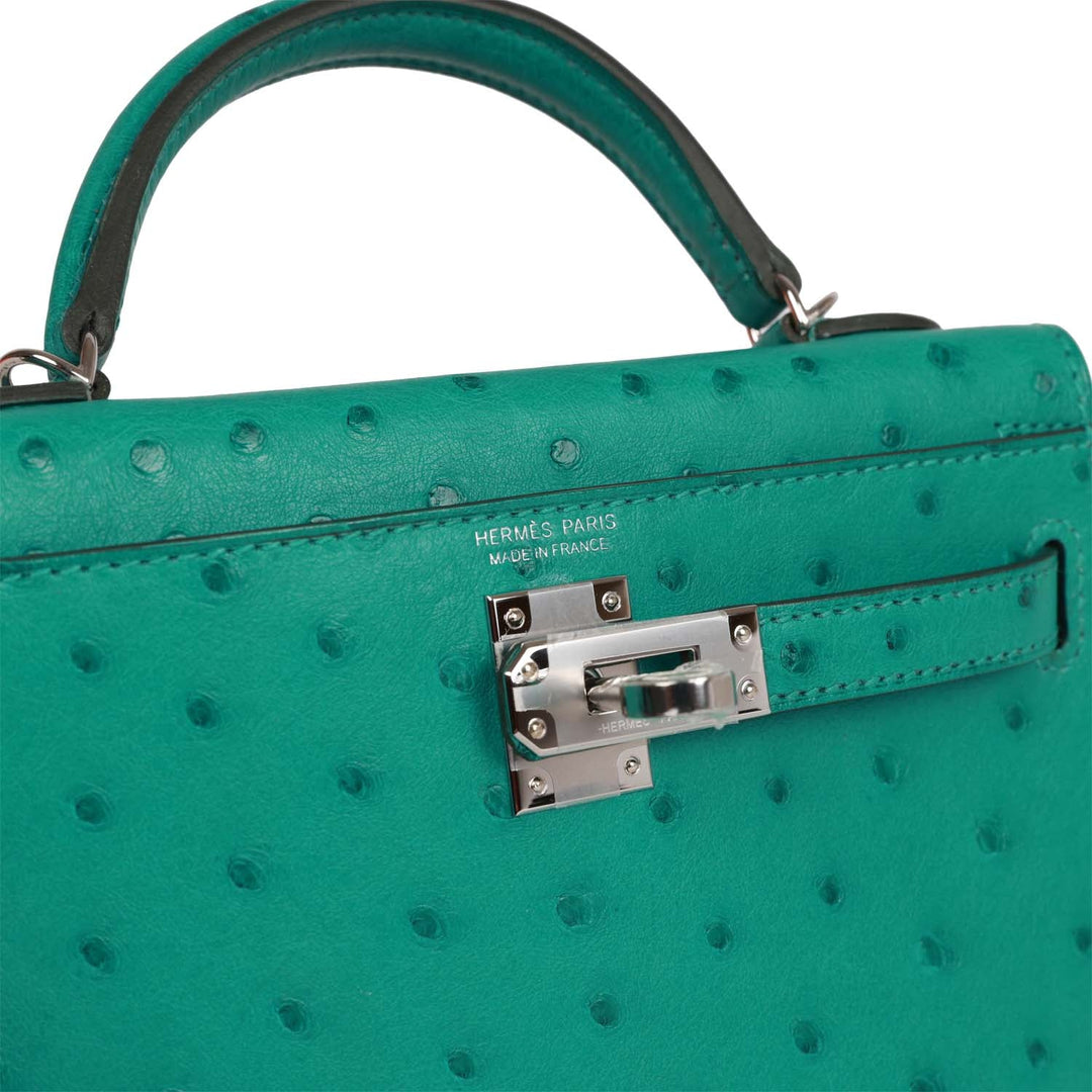 Hermes Kelly 20 Sellier Vert Verone Ostrich Palladium Hardware