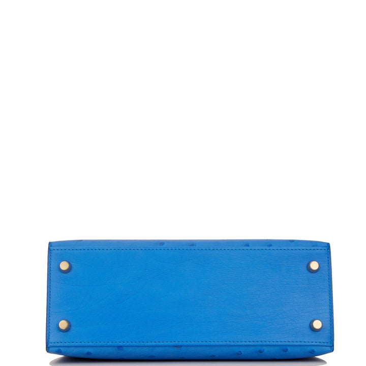 Hermes Kelly 25 Sellier Bleuet Ostrich Gold Hardware